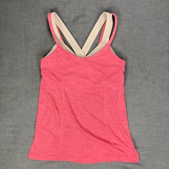 Lululemon Tank Top Women 4 Coral Run For Gold Built In Bra Athletic Run Yoga Gym - Picture 3 of 13